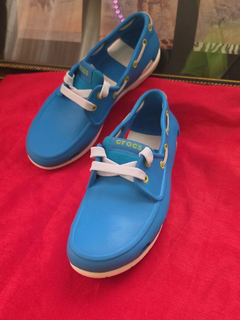 CROCS Kids Blue and White Slip-On Boat Sneakers - Picture 2 of 4
